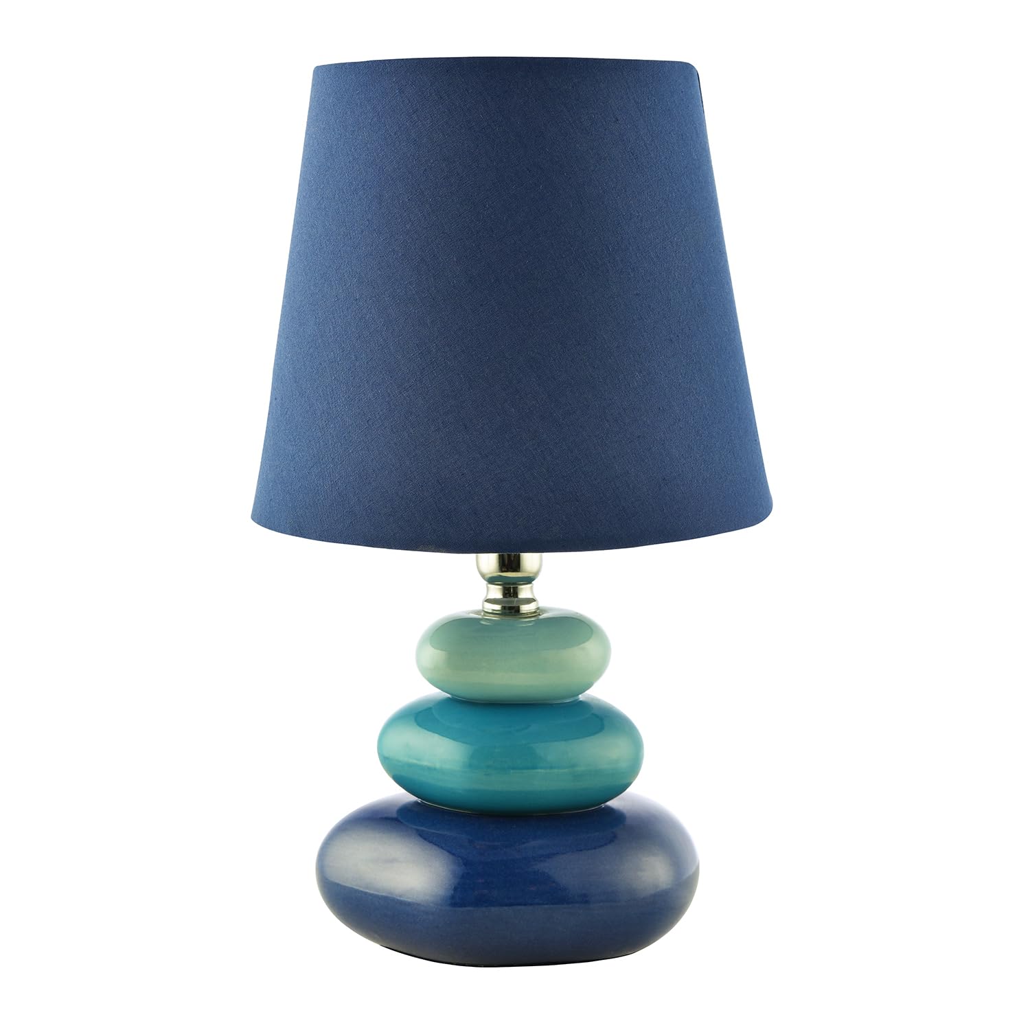Happy Homewares Modern Ceramic Pebble Table Lamp with Midnight Blue Teal and Duck Egg Colours | Navy Cotton Fabric Shade | 30cm x 18cm