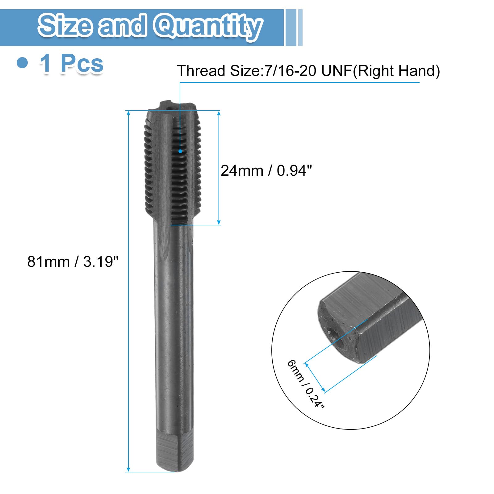 uxcell Straight Flute Screw Taps 7/16-20 UNF 2B Thread HSS6542 Black Nitride Coated Machine Threading Milling Tap Tapping Tools