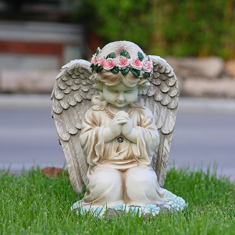 Solar Garden Outdoor Statues Lights, Resin Angel Figurine Light for Patio, Balcony, Yard, Lawn Ornament, Unique Housewarming Gifts and Yard Decor - Image 5