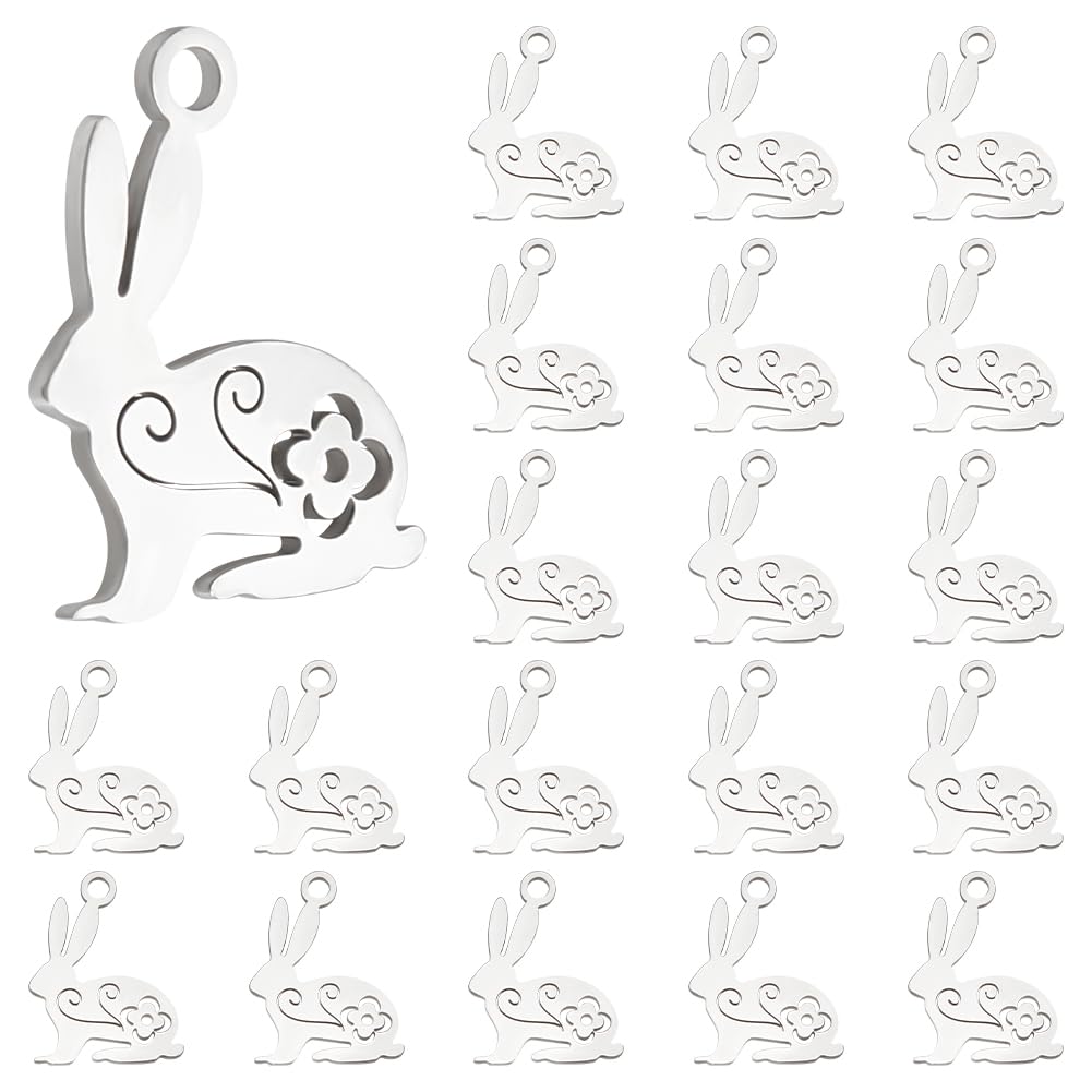 HOBBIESAY 20Pcs 201 Stainless Steel Bunny Charms 16x12mm Rainbow Color Rabbit Charms Animal Easter Bunny Pendants for Easter Necklace Brecelet Earring Making, Hole: 1.5mm