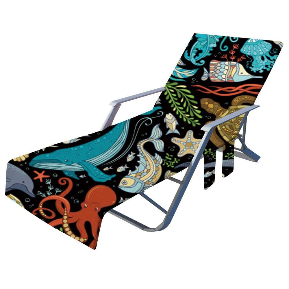 FANSU Sun Lounger Towels with Pockets, 3D ocean Print Beach Towel Chair Cover Sunbed Lounger Cover for Beach Garden Vacation Outdoor Indoors (Octopus,75x210cm)
