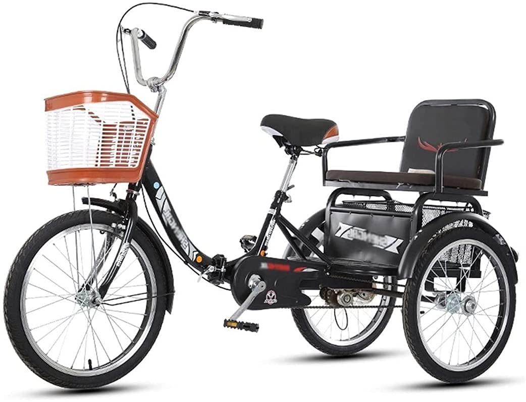 PAGOIAAR Adult Cargo Tricycles Beach Cruiser Bikes Shopping Tricycles for Adult 20Inch 3 Wheel Bike Bicycles for Seniors Women Men with Suspension Fork Shopping Basket and Large Backrest Seat