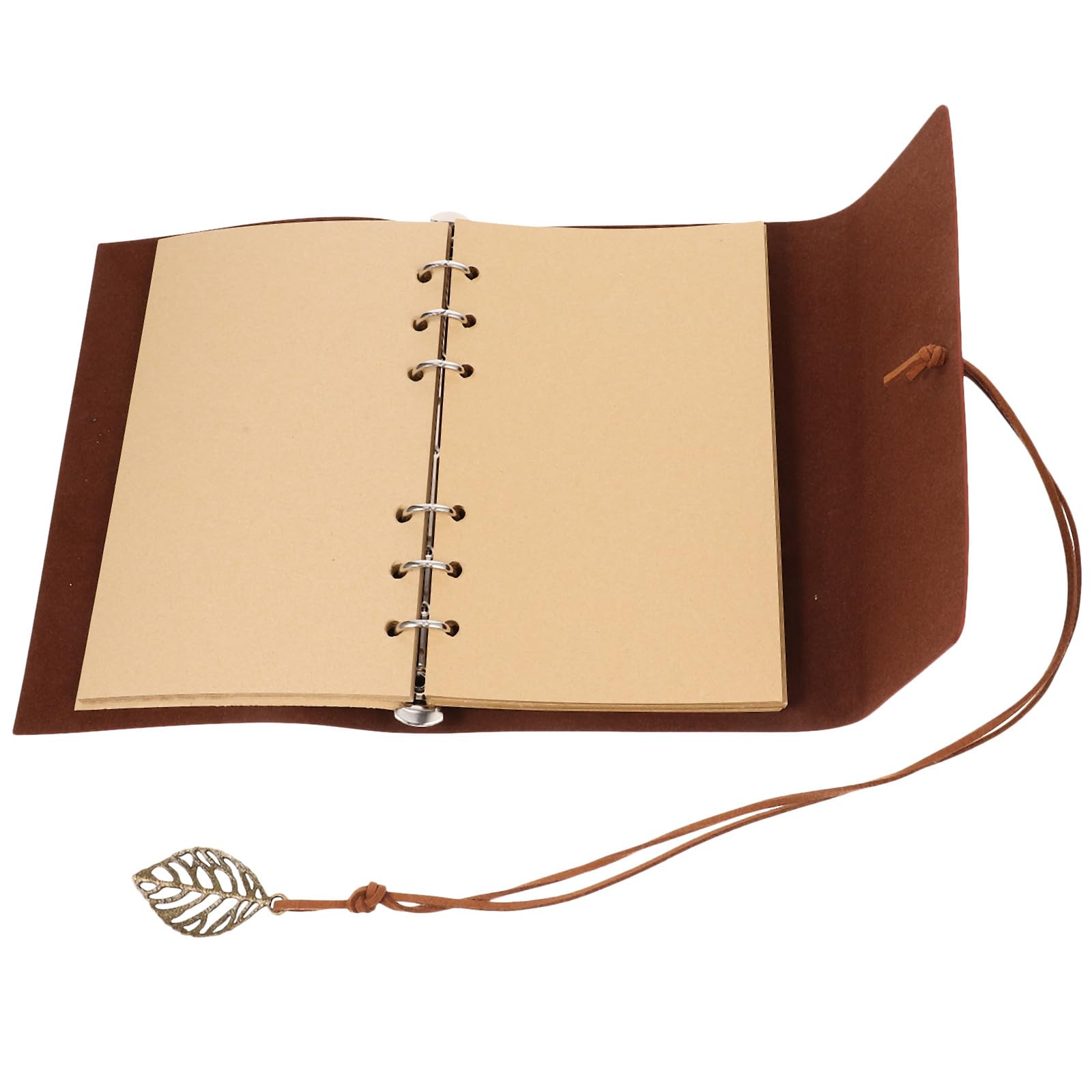 Mikikit A6 Leather Cover Loose Leaf Notebook with Tree Leaf Design, Retro Travel Journal and Daily Planning Notepad for Students and Outdoor Use, Multifunctional Diary Notepad in Yellow