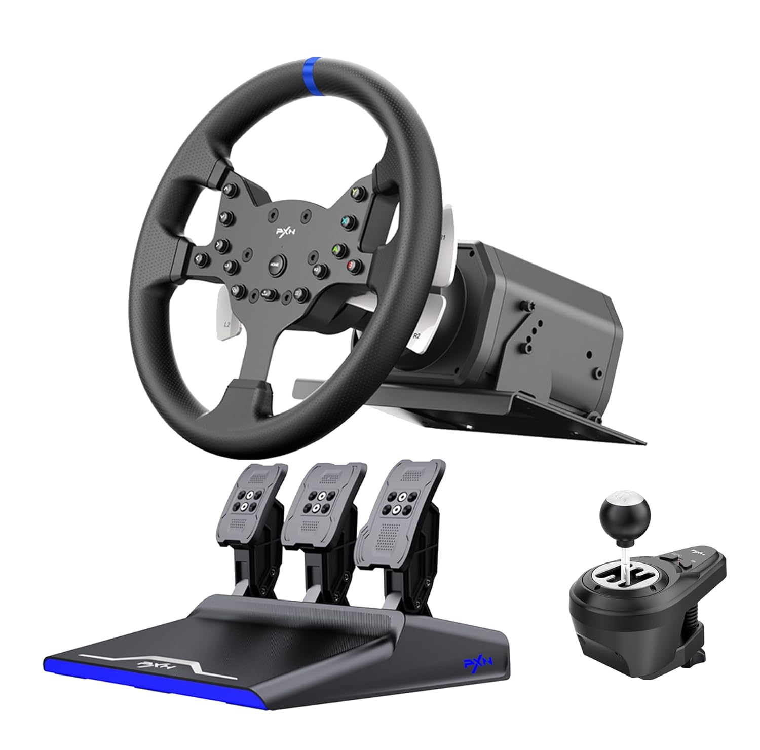 PXN-V99 Racing wheel Steering wheel 3.2nm force feedback gaming racing wheel 270/900 Dismantle with Hall magnetic induction pedal, 6+1 gear shift rod gaming steering wheel for pc/ps4/Xbox one/X-Series X/S