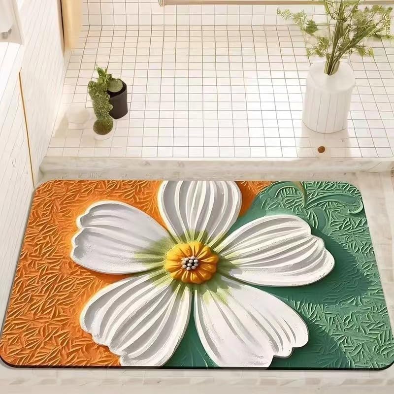 Tapis de bain diatomite fleurs vertes anti-moule et absorbant