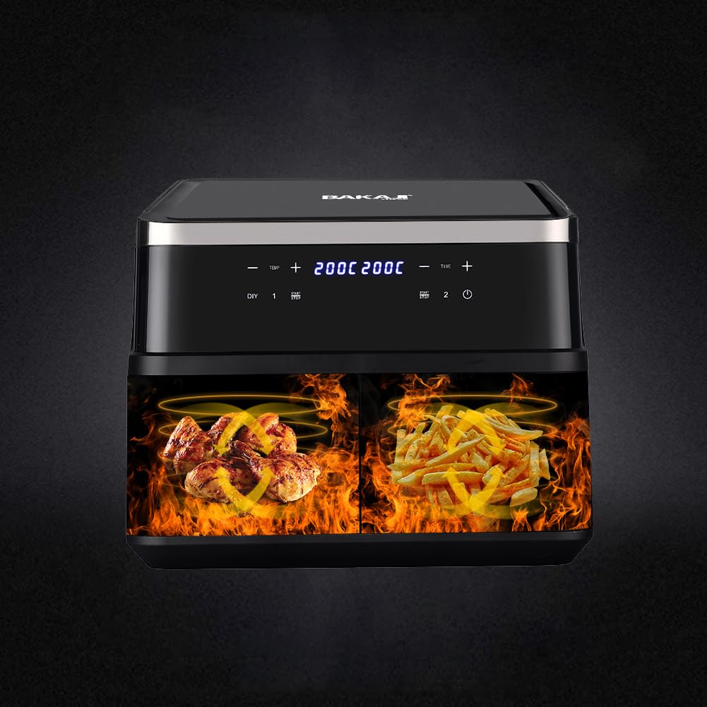 Bakaji Friggitrice ad Aria Calda Senza Olio Airfryer Frigge Cuoce Arrostisce in modo Naturale e Salutare Potenza 2400W con Timer Regolazione Temperatura fino a 200° (12 Litri)