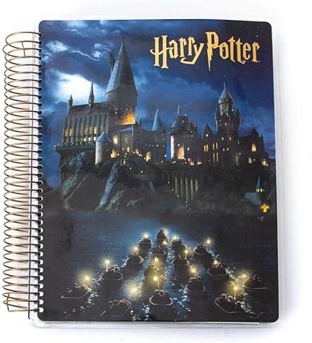 Paper House Productions Harry Potter - Agenda de 12 meses sin fecha de 9.5 pulgadas con calcomanías de bandera de mes y evento, Hogwarts por la noche