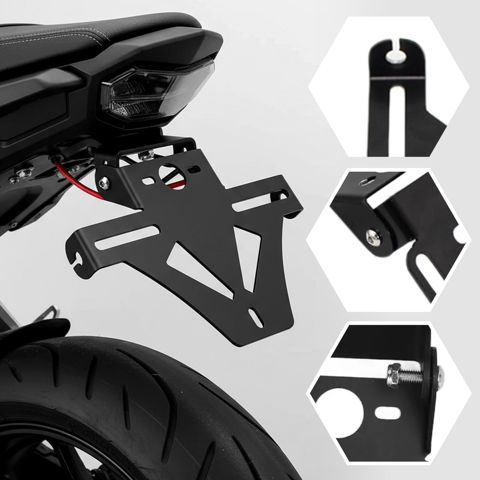 Regolabili per Motociclo Supporto per targa del motociclo Baceyong, staffa di montaggio multifunzionale del motociclo Supporto universale della targhetta pieghevole della coda