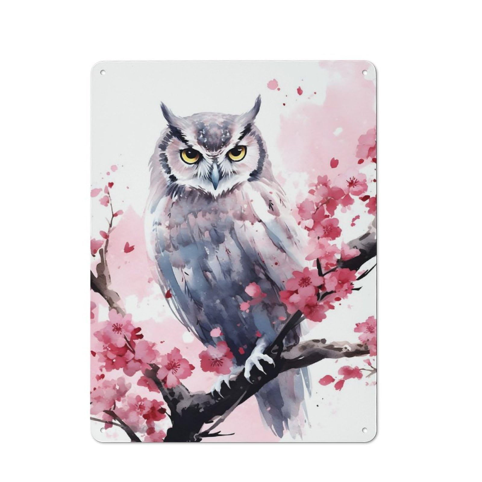 Garden Style Owl Watercolor Tin Sign 40x30cm, Porch Wall Decor for Patio Bar, Workshop, Shed Or Kitchen
