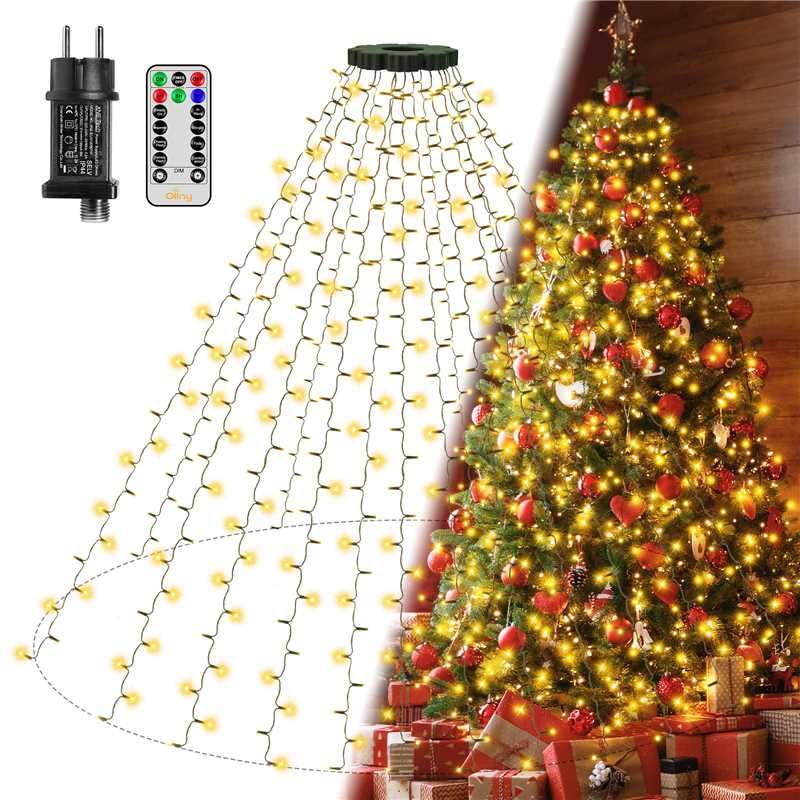 Ollny Lichterkette Weihnachtsbaum 2.5M, 300 LED Lichterkette außen...