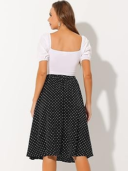 Allegra K Women's Flowy A-Line Polka Dots Print Elastic