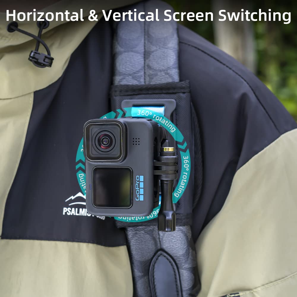Soporte de Correa de Hombro para Mochila con Gancho Universal en J Compatible con GoPro Hero 13/12/11/10/9/8/7/(2018)/6/5 Negro, dji Osmo Action 5 Pro 4 3 2 y la mayoría de cámaras de acción