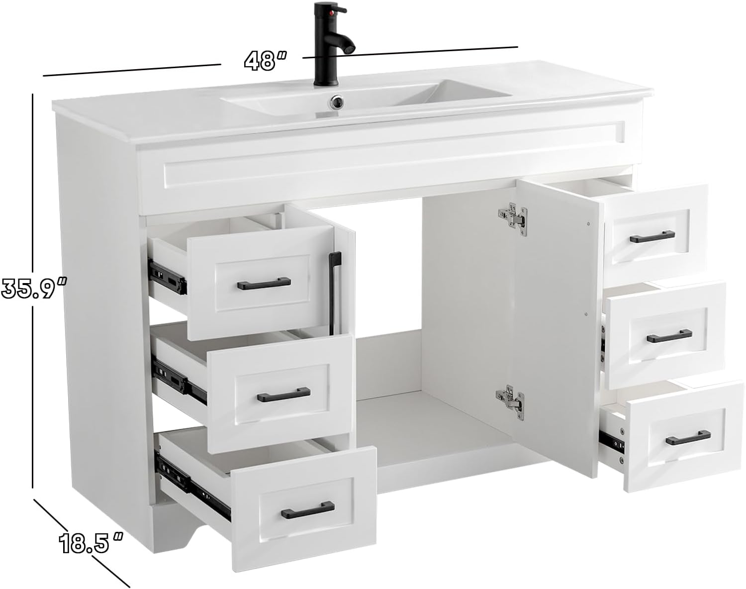 48” Bathroom Vanity Cabinet with Sink Combo Set, Modern Bathroom Storage Cabinet with Undermount Resin Sink, Soft Closing Doors and 6 Drawers