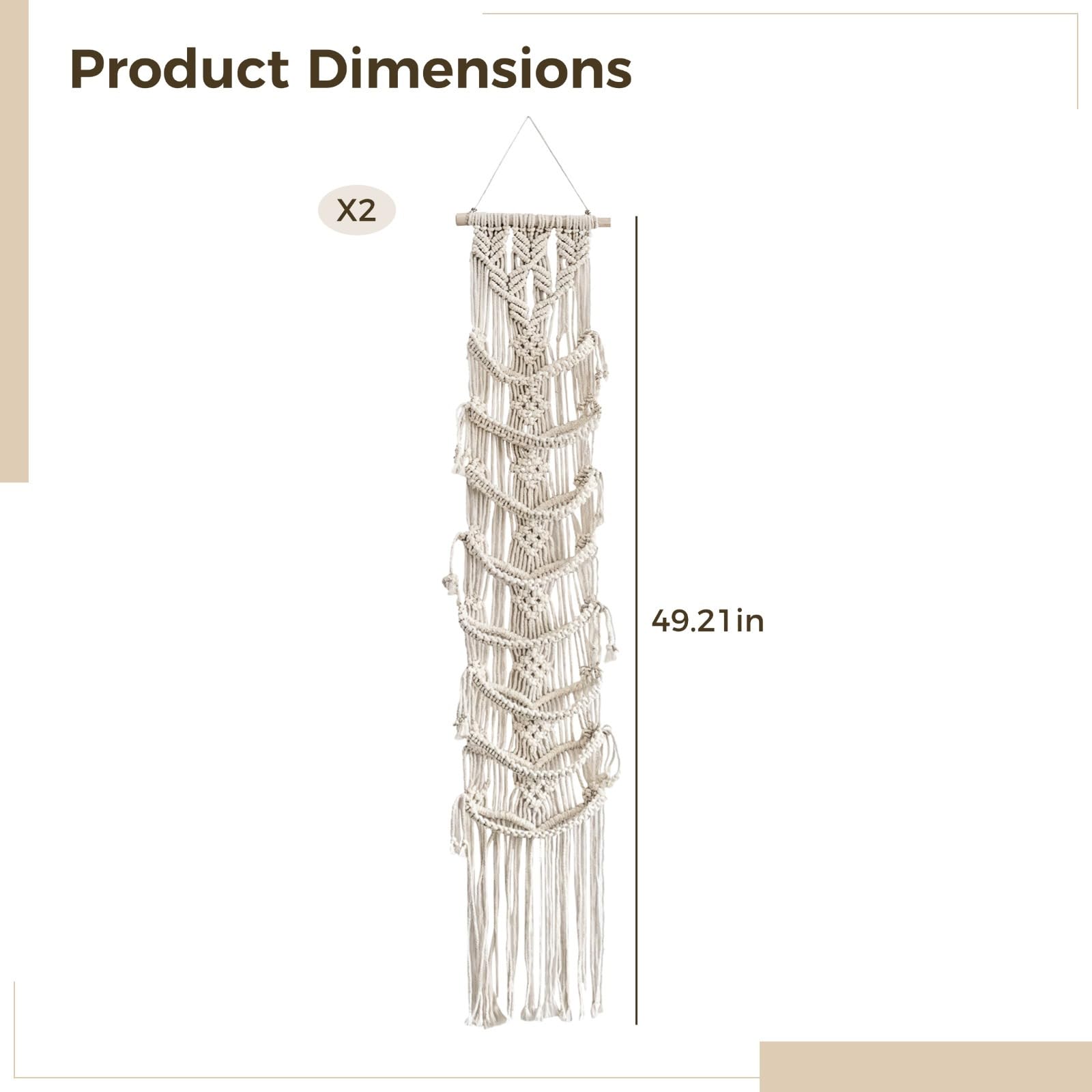 Juego de 2 soportes para sombreros de macramé, soporte para gorras de béisbol montado en la pared, almacenamiento de algodón bohemio