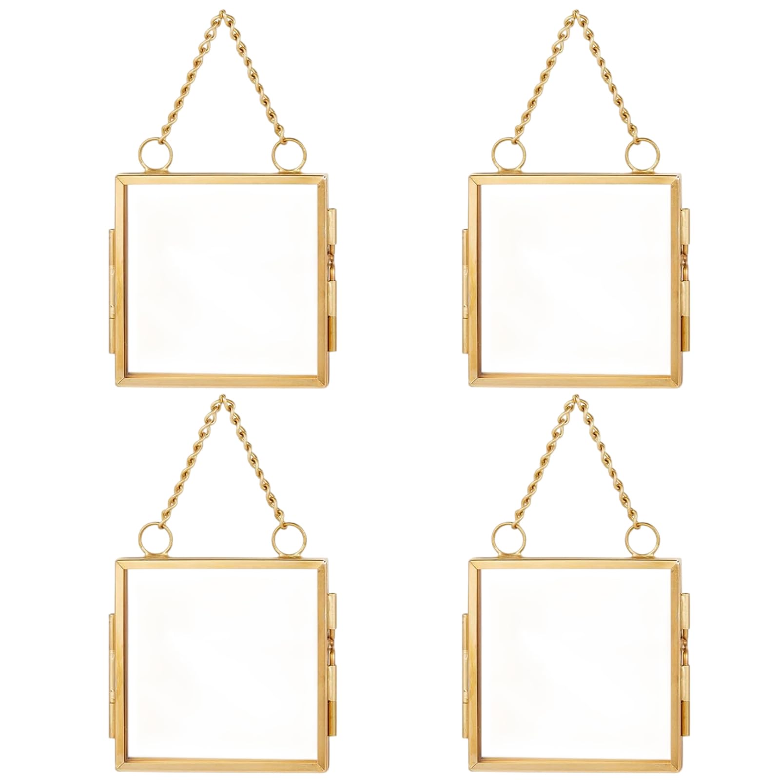 our fave 4Pcs Glass Hanging Frame Gold Metal Picture Frame Clear Glass Floating Frames Hanging Work Display Frames for Pressed Photo Set