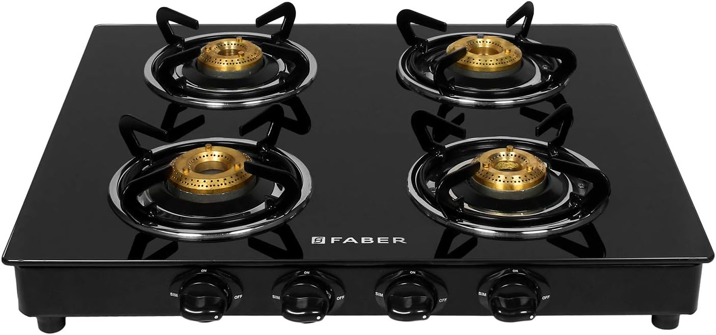 Faber 4 Burner Glass Cooktop Power 4BB BK Manual Ignition Gas Stove