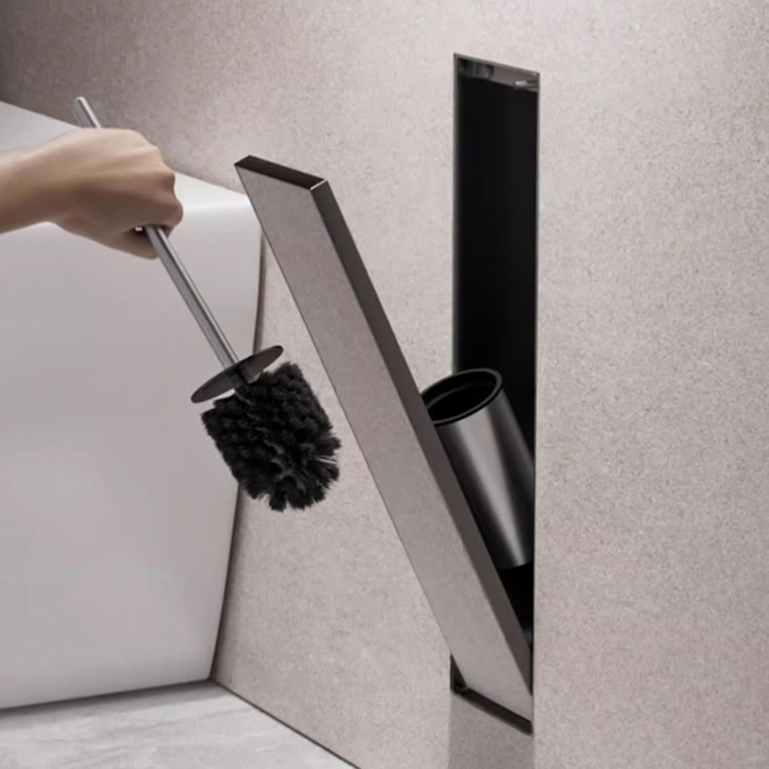 Porta scopino per WC, in acciaio inox, con chiusura elastica, design salvaspazio per una facile pulizia, ideale per bagni e hotel, doccia ad incasso