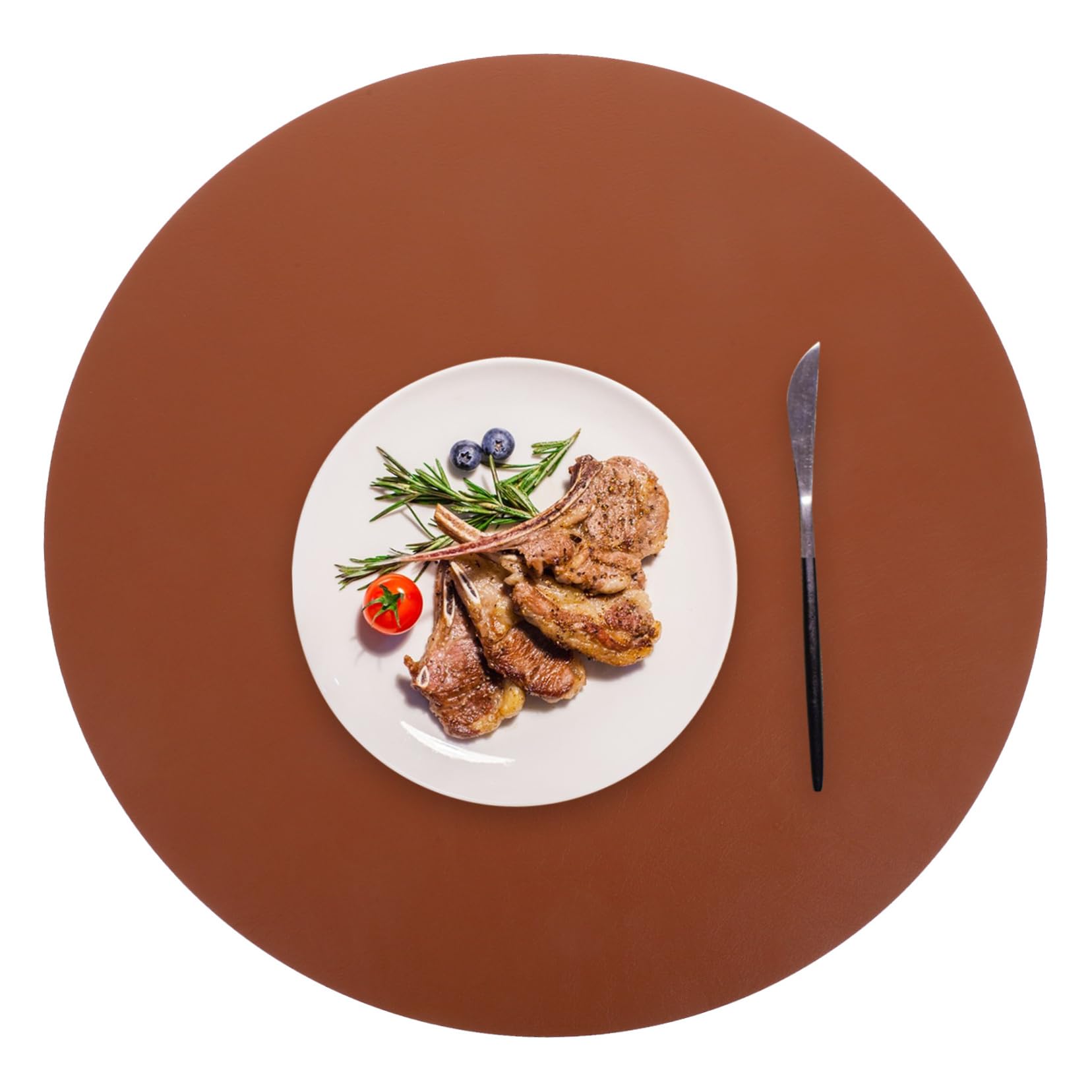 6 Pièces Set Table Ronds Cuir PU pour Décoration de Table à Manger Résistants à Eau pour Cuisine Couleur Noix