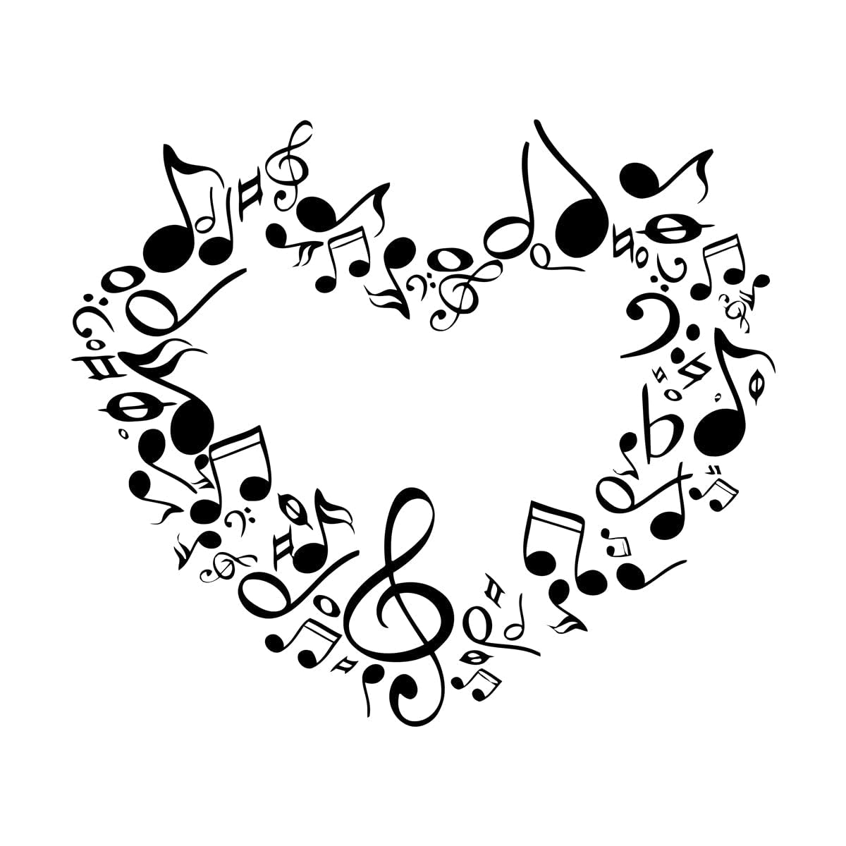 Musical Notes Wall Decal Heart Love Music Vinyl Sticker Home Room Teen Kids Decoration Treble Clef Instrument Art Murals Small - 42x48cm — image 1