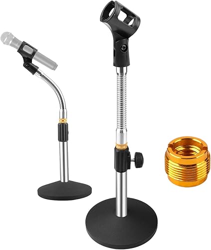 Eison Soporte de micrófono de escritorio, soporte de micrófono de escritorio, soporte de micrófono de mesa ajustable con clip de micrófono de cuello