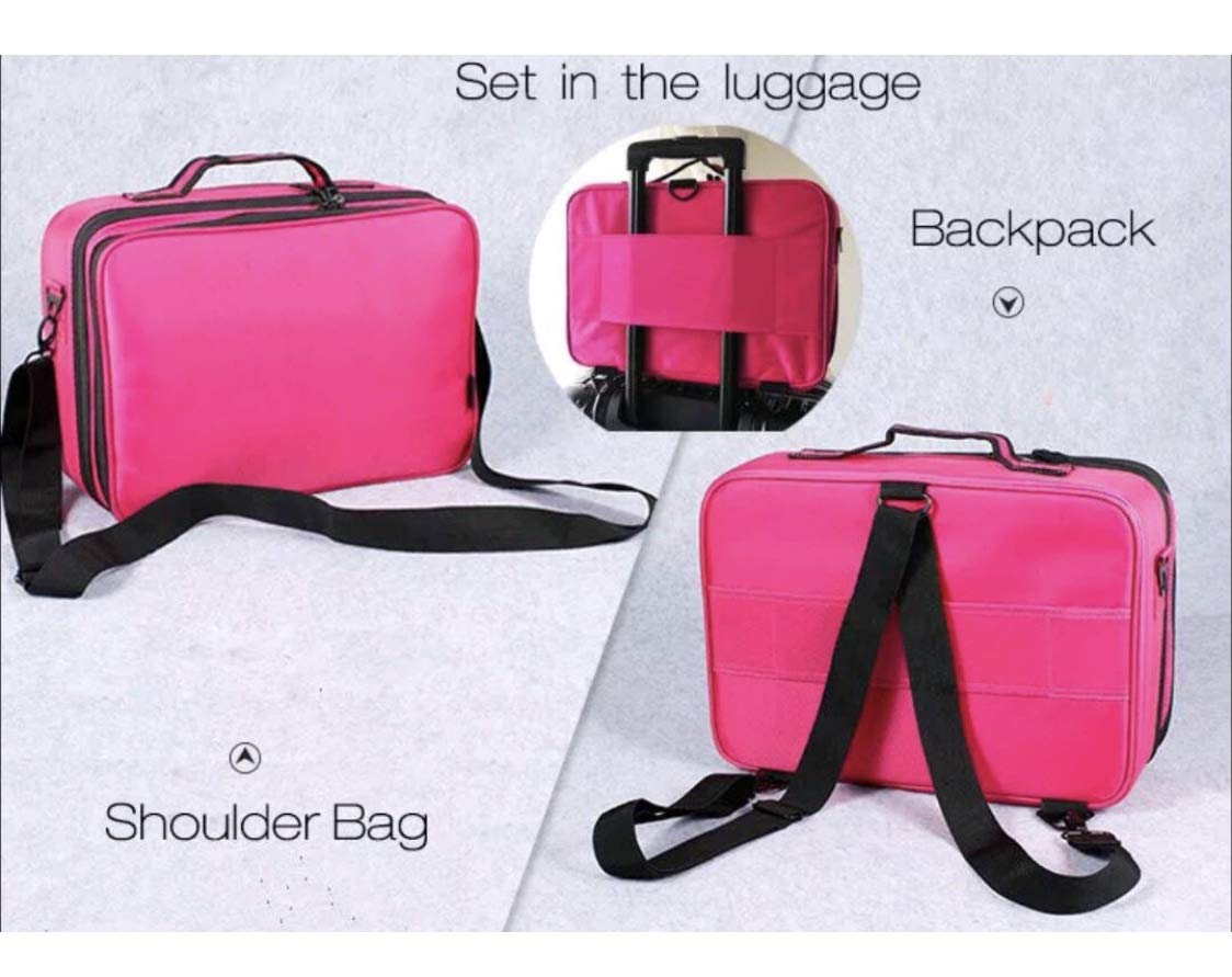 Adson Large Makeup Bag 3 Layers Professional Train Cosmetic Bag Makeup Organizer Case Portable Artist Storage Brush Box with Adjustable Dividers and Strap for Makeup Accessories (Pink) - Image 8 thumbnail