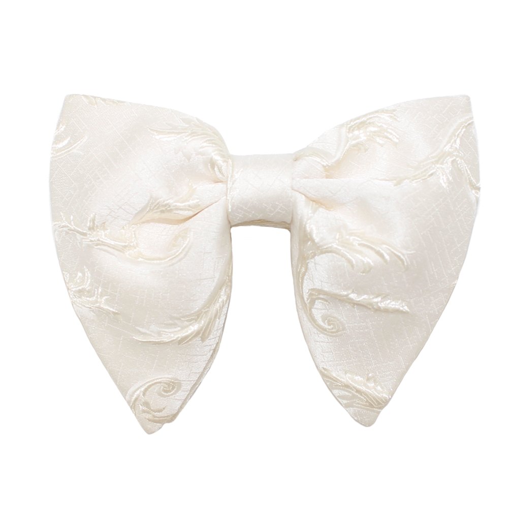 LEVAO Men's Vintage Jacquard Oversized Bow Tie Formal Tuxedo Bowtie, White, One size