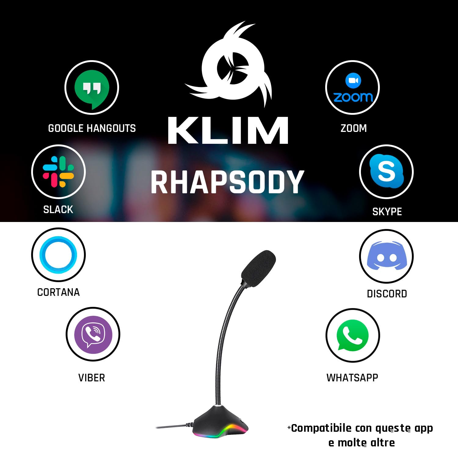 KLIM Rhapsody Microfono PC RGB - Microfono USB per PC - Migliore Qualità del Suono - Registrazione Vocale, Riconoscimento Vocale, Streaming, YouTube, Podcast - Microfono Gaming Windows Mac PS4 PS5