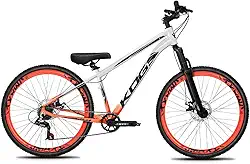 Bicicleta Aro 26 KOG Freeride 1x7 – Estilo Grau, Suspensão 29”, Freios a Disco, Aros Vmaxx Neon – Bike Urbana de Alta Performance, Branco Laranja