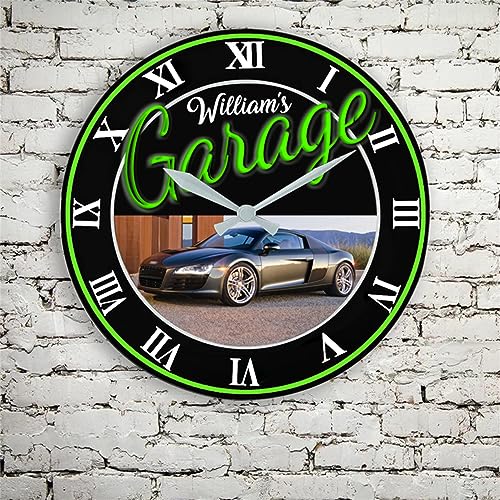 Collienght Orologio da parete in legno con foto personalizzata, orologio rotondo a tema auto, regalo decorativo per garage, per gli amanti dell'automobile, per ragazzi, moderno, orologio da parete per