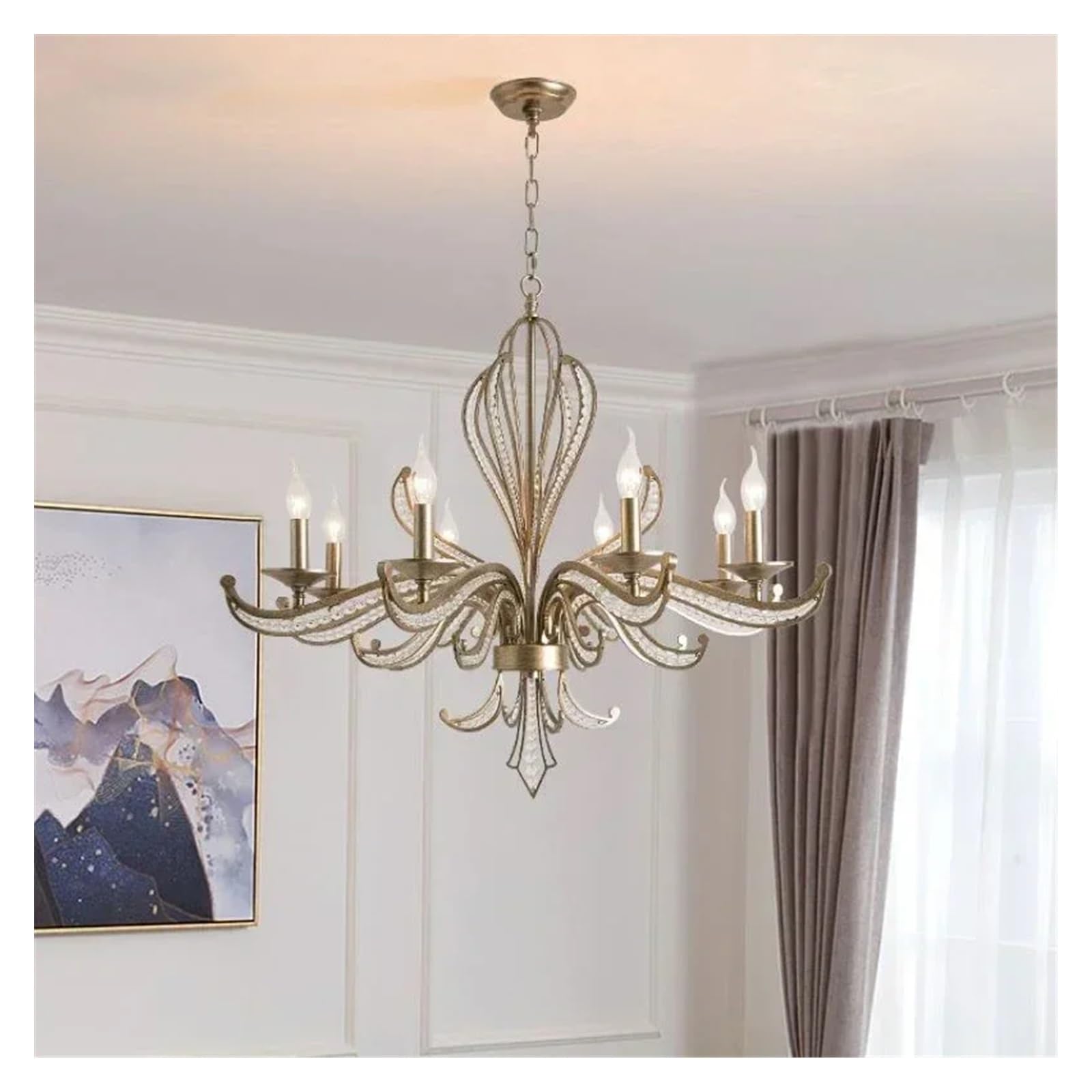 Kreatywny francuski świeca retro kryształowy żyrandol lampa LED do sypialni salonu gabinet oświetlenie wiszące (3 kolory, 10 głowic, średnica 100 cm