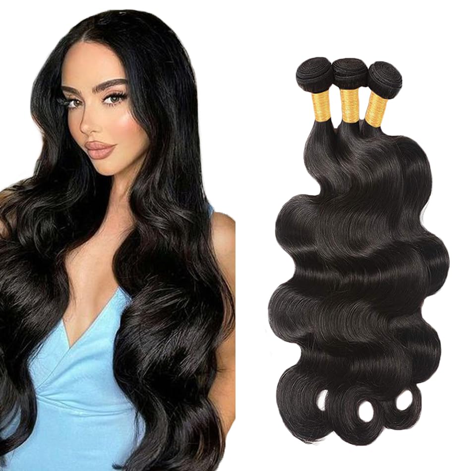 Extensiones de cabello humano virgen negro y ondulado, 3 paquetes de suavidad natural