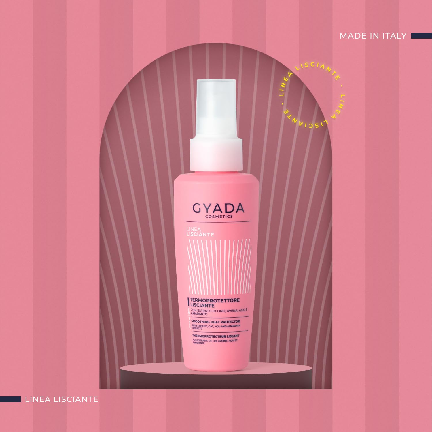 GYADA COSMETICS, Wygładzająca ochrona cieplna do 230° przed wysoką temperaturą, prostownicą i lokówką, z ekstraktem z lnu, owsa, acai i amarantu, 125 ml