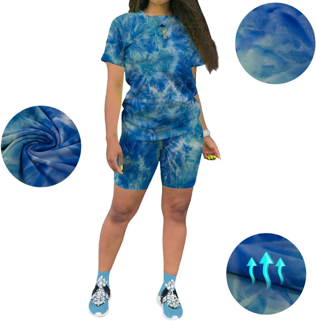 KINIKO Women's 2 Piece Casual Fashion Sports Solid Color Suit short Sleeve top and Pants Set Sweatshirt - Image 2