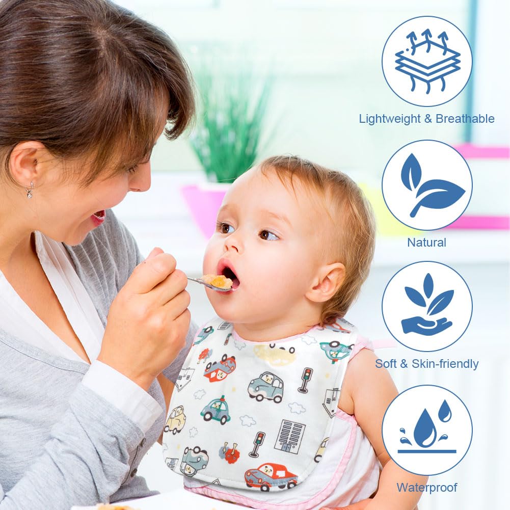 Vicloon Bavaglino Neonato, 8 Pezzi Bavaglini Impermeabili Cotone per Neonati, Bavaglie Unisex con 2 Bottoni di Regolabili, Drool Bavaglini Super Assorbenti per Giocare e Mangiare Piccoli da 0 a 3 Anni
