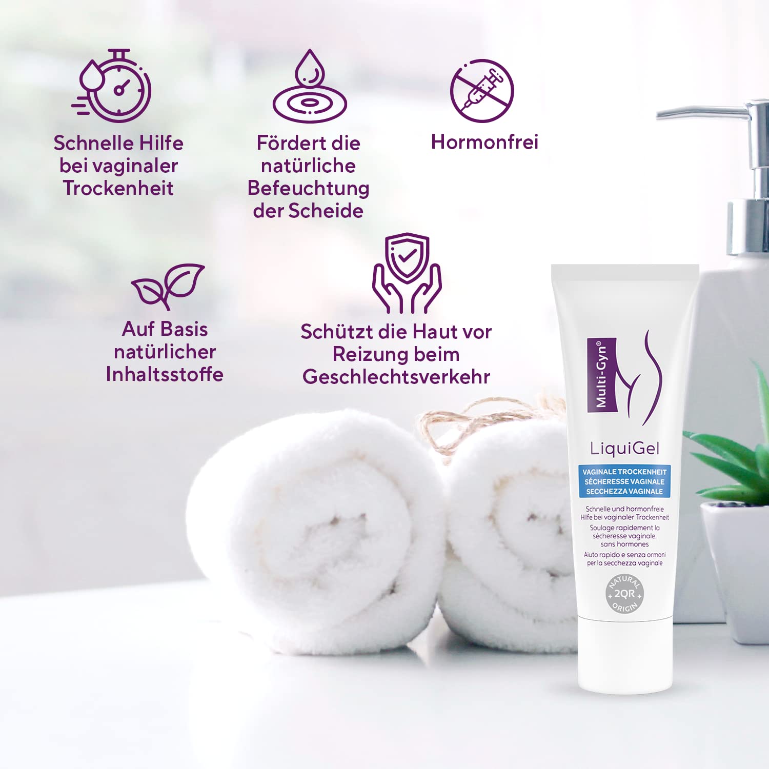Multi-Gyn LiquiGel z aplikatorem do natychmiastowego łagodzenia suchości pochwy, bólu, swędzenia lub podrażnień – bez hormonów, z naturalnymi składnikami, 30 ml (1 opakowanie)