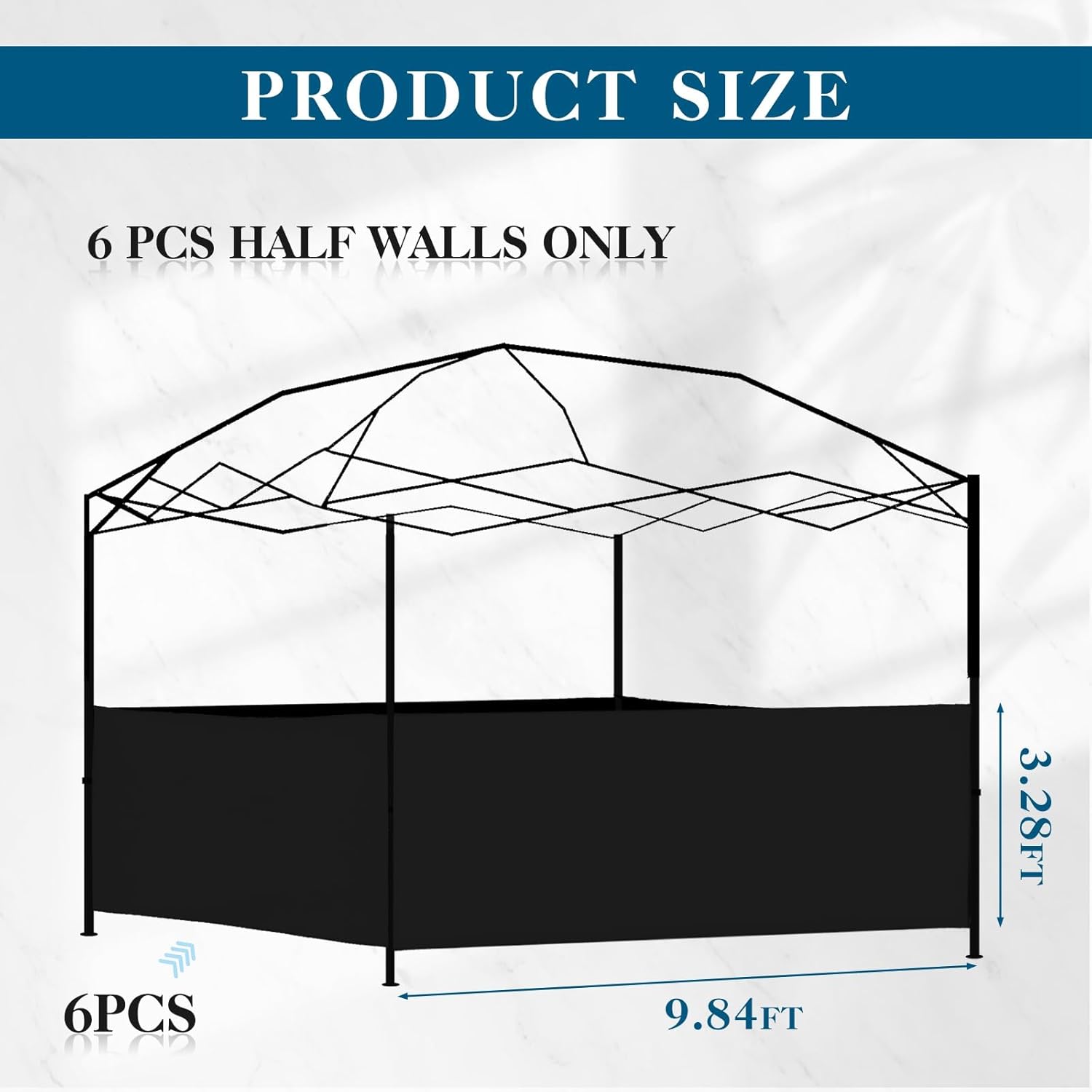 6 Pcs Canopy Half Wall Tent Sidewall for 10x10 Pop up Canopy Half Tent Only Waterproof Sidewall Gazebo Side Panels Walls for 10'x10', 10'x15', 10'x20' Vertical Leg Gazebo Shelter(Black)