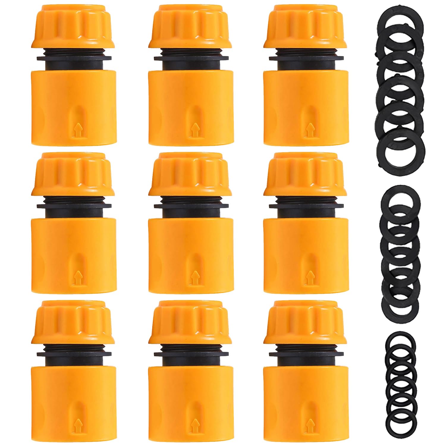 9 Pack Hose End Quick Connect Fitting 13mm (1/2 inch) and 15mm (5/8 inch) Garden Hose Quick Coupling Fittings for Connecting Garden Hoses