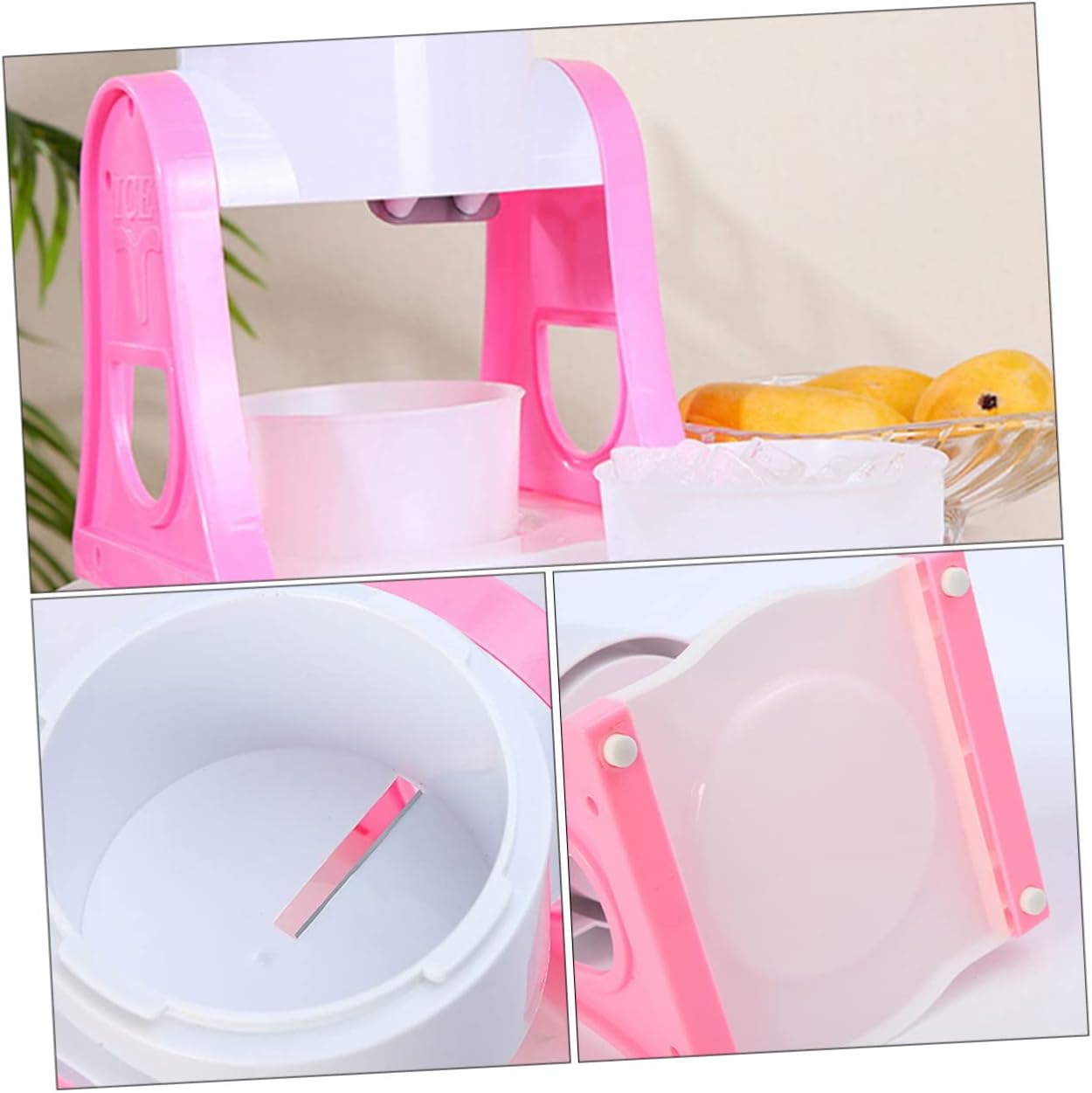 Manual Ice Crushing Tool Hand Crank Ice Shaver for Home Use Compact and for Summer Drinks No Electricity Needed Pink Color