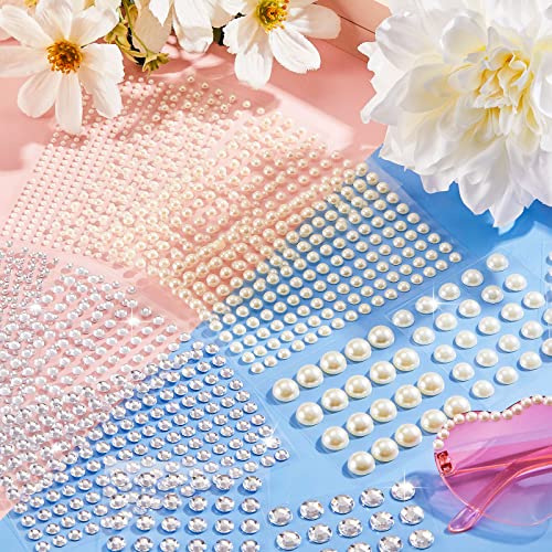 Lyrow 4064 Pcs Hair Pearls And Face Rhinestones Stickers Hair Gems And Hair Pearls Self Adhesive Face Pearls Clear Jewels For Nail Crafts Makeup Diy Craft, 7 Sizes 3Mm/4Mm/5Mm/6Mm/8Mm/10Mm/12Mm #TOP6