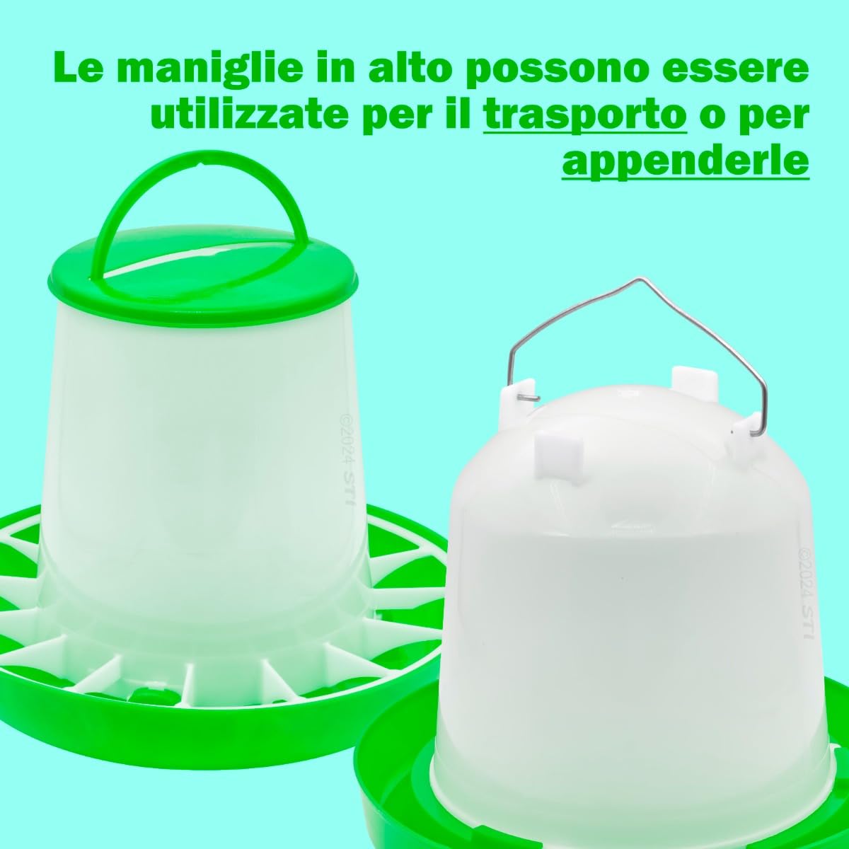 STI Set Mangiatoia 6kg + Abbeveratoio 5L kit distributore mangime acqua per polli pollame galline alta qualità Verde
