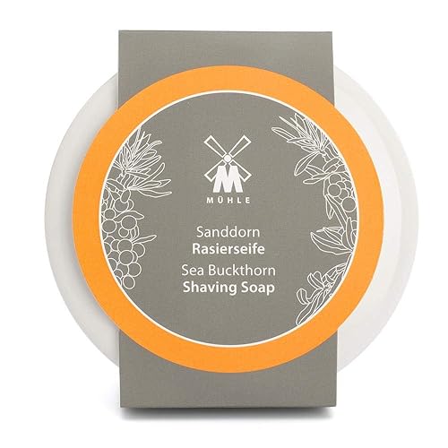 MÜHLE SHAVE CARE - Plato de porcelana con jabón de afeitar de espino cerval de mar 2.29 oz