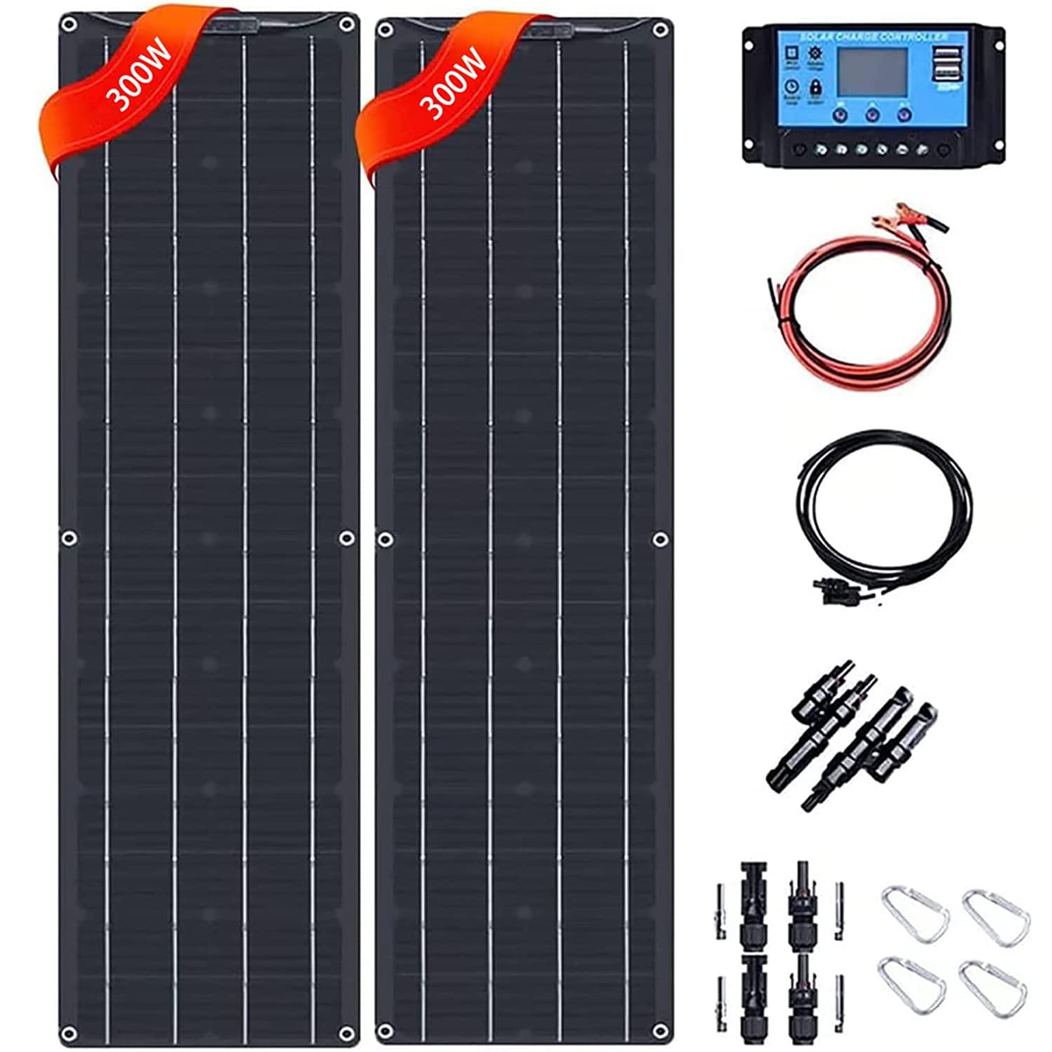600W Kit Solar Autoconsumo 2pcs 300W 18V Módulo Solar Fotovoltaico Monocristalino 40A Controlador para Autocaravana Coche 12V Carga de Batería