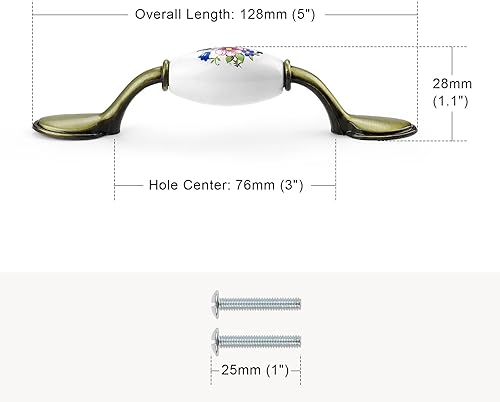 Miniatura 2 de Probrico Tiradores de cajón de 3 pulgadas de centro a centro, estilo retro, manijas de gabinete de latón antiguo, manijas de gabinete de cocina,
