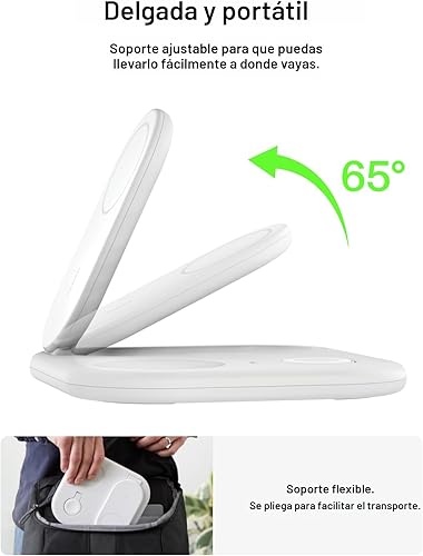 Miniatura 6 de Belkin Cargador de iPhone 3 en 1 compatible con MagSafe, plegable magnético Qi2, estación de carga MagSafe para teléfono, Apple Watch, AirPods,