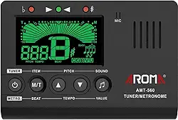 Ulumac Sintonizador de metrônomo Aroma 3 em 1 para todos os instrumentos - guitarra, baixo, violino, ukulele, trompete, clarinete, flauta, cromático - afinador digital preciso, metrônomo, gerador de