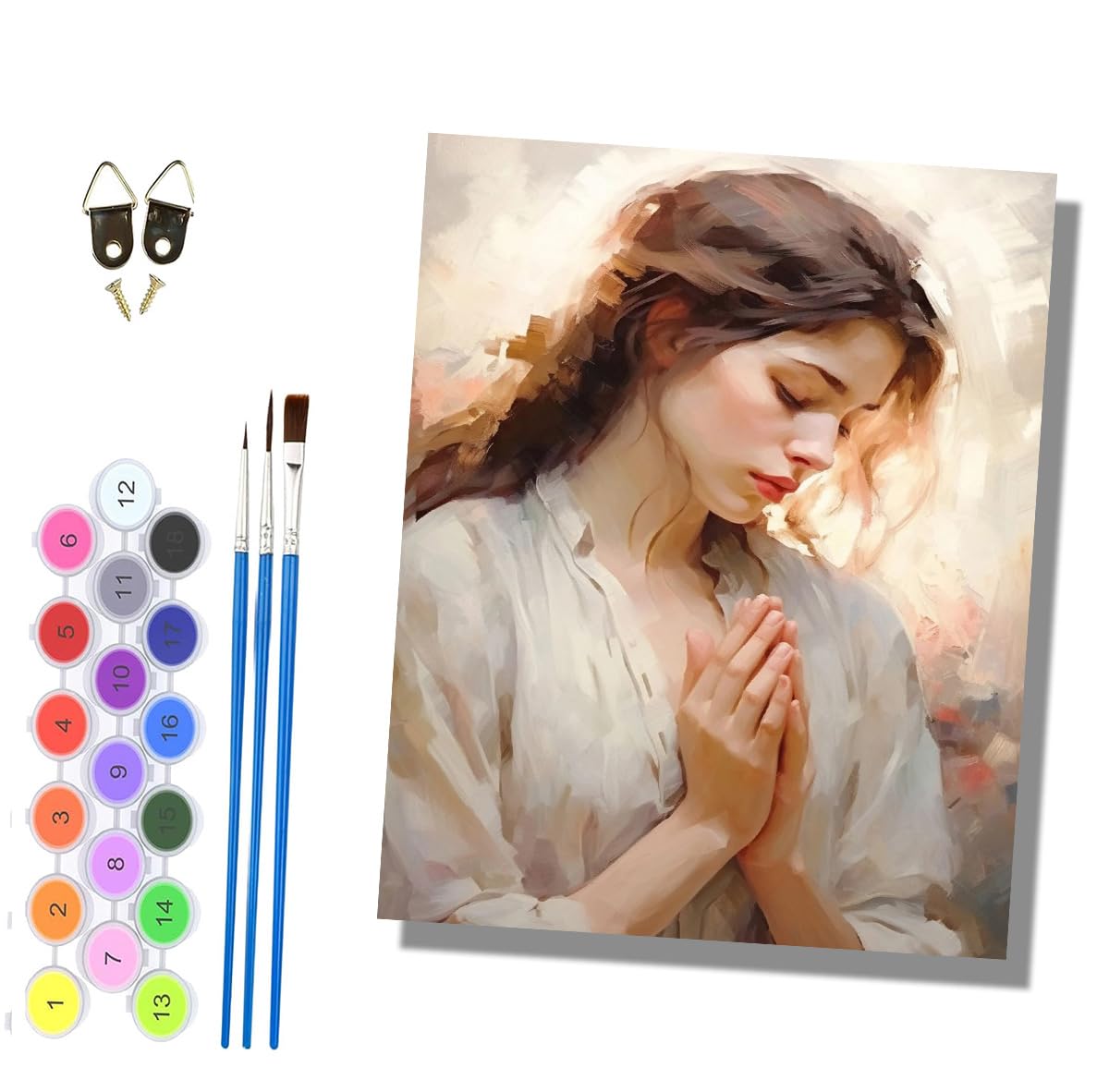 HONGPZH Paint by Numbers for Adults Painting by Numbers for Adults Canvas Kits Paint by Number Crafts Kits for Gift Home Decoration 16x20 inch A Devout Girl