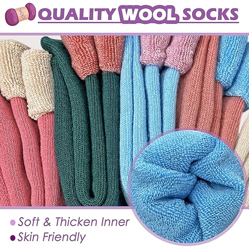 Image of VoJoPi Winter Thermal Socks for Women - 5 Pairs Thick Warm Ladies Cozy Wool Crew Boot Socks, US 5-10