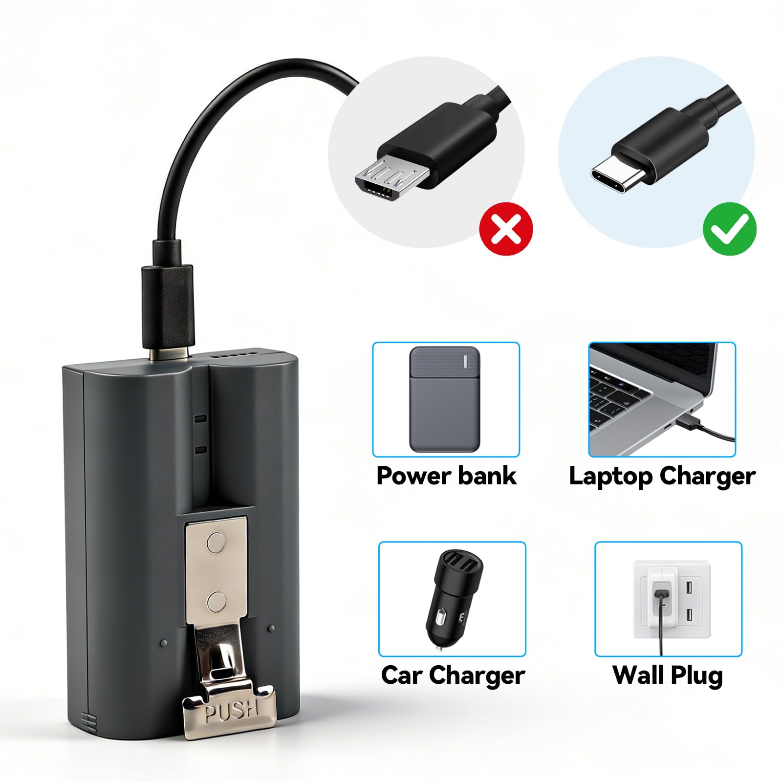 2-Zellen-Akkupack für Ring V4 Türklingel mit Typ-C-Ladeanschluss (3,65 V, 6040 mAh), kompatibel mit Video-Türklingeln 2/3/3+/4, Spotlight-Kameras und Vertikalkameras (zweite/dritte Generation).