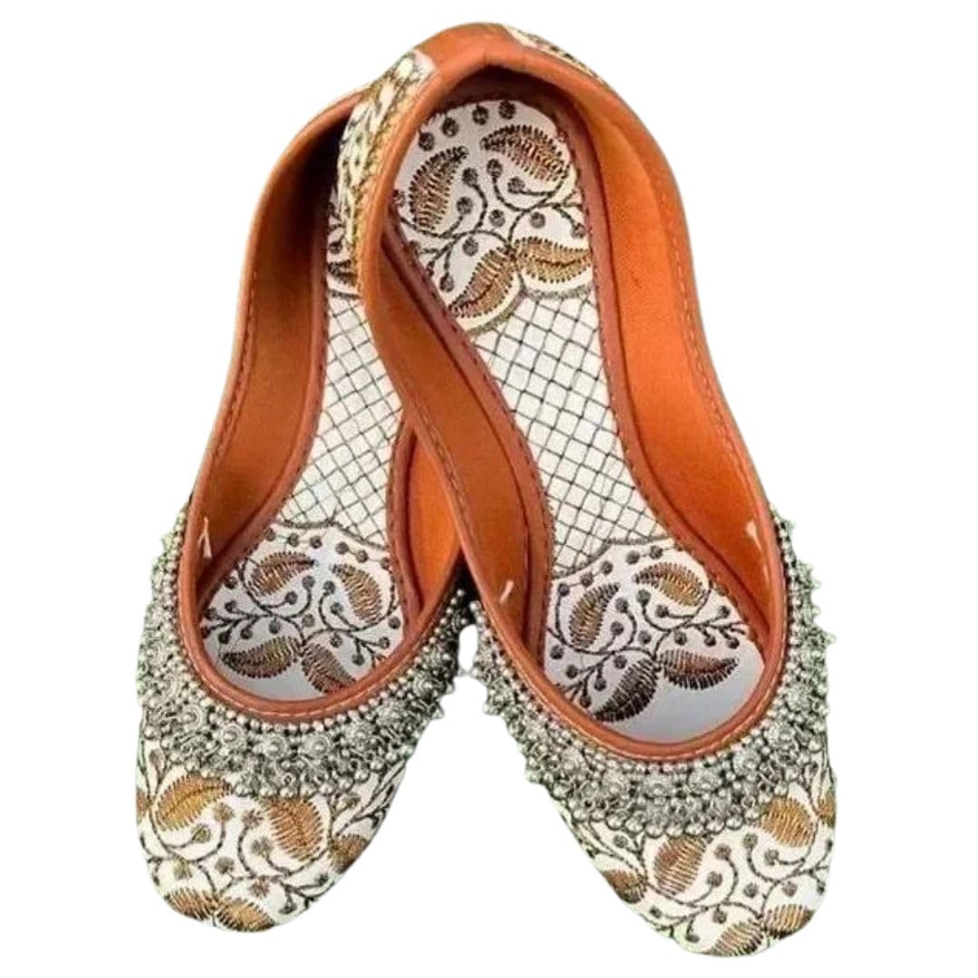 Women's Handmade Beautiful Rajasthani Embroidered PVC Sole Synthetic Slip-On Printed Mojari/Jutti with Payal