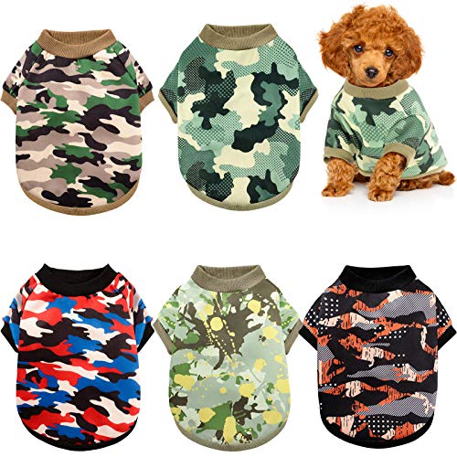 5 Pieces Dog Camo Shirts Pet Fleece Clothes Dog Comfortable Sweatershirts Pet Winter Costume for Small to Medium Dogs Cats